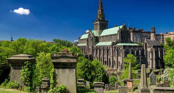 Poto of Glasgow Necropolis and Cathedral called High Kirk, Scotland .