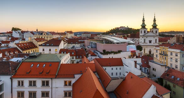 Photo of old town of Brno as seen from the town hall tower, Czech Republic.