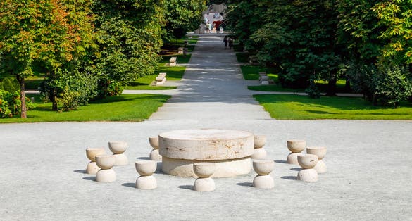 Photo of The Table Of Silence a sculpture by Constantin Brancusi In Targu Jiu, Romania .