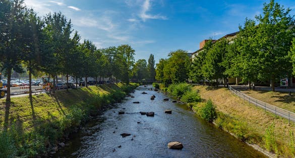 Photo of beautiful view to Enz River in Pforzheim City, Germany.