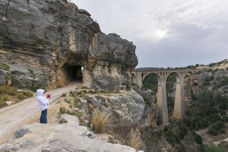 photo of women is getting photo with mobile phone in Varda Bridge in Adana, Turkey.