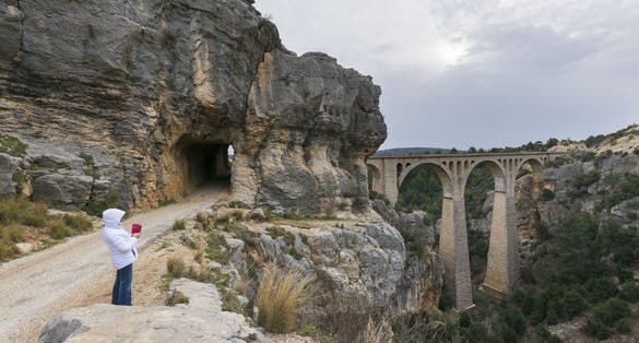 photo of women is getting photo with mobile phone in Varda Bridge in Adana, Turkey.