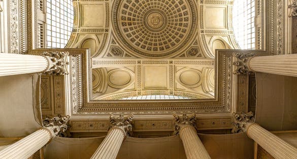 Photo of interior details of the Panthéon famous french basilica , temple and mausoleum in the 5th arrondissement , touristic landmark, Paris ,France.