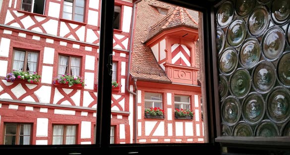 photo of View of typical German houses from the open window of Albrecht Dürer's House, Nuremeberg, Germany .