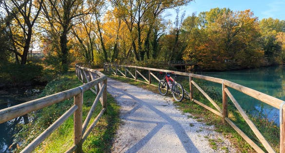 Cycle path for cycling tourism, immersed in nature, Treviso Province, Veneto Region, Italy