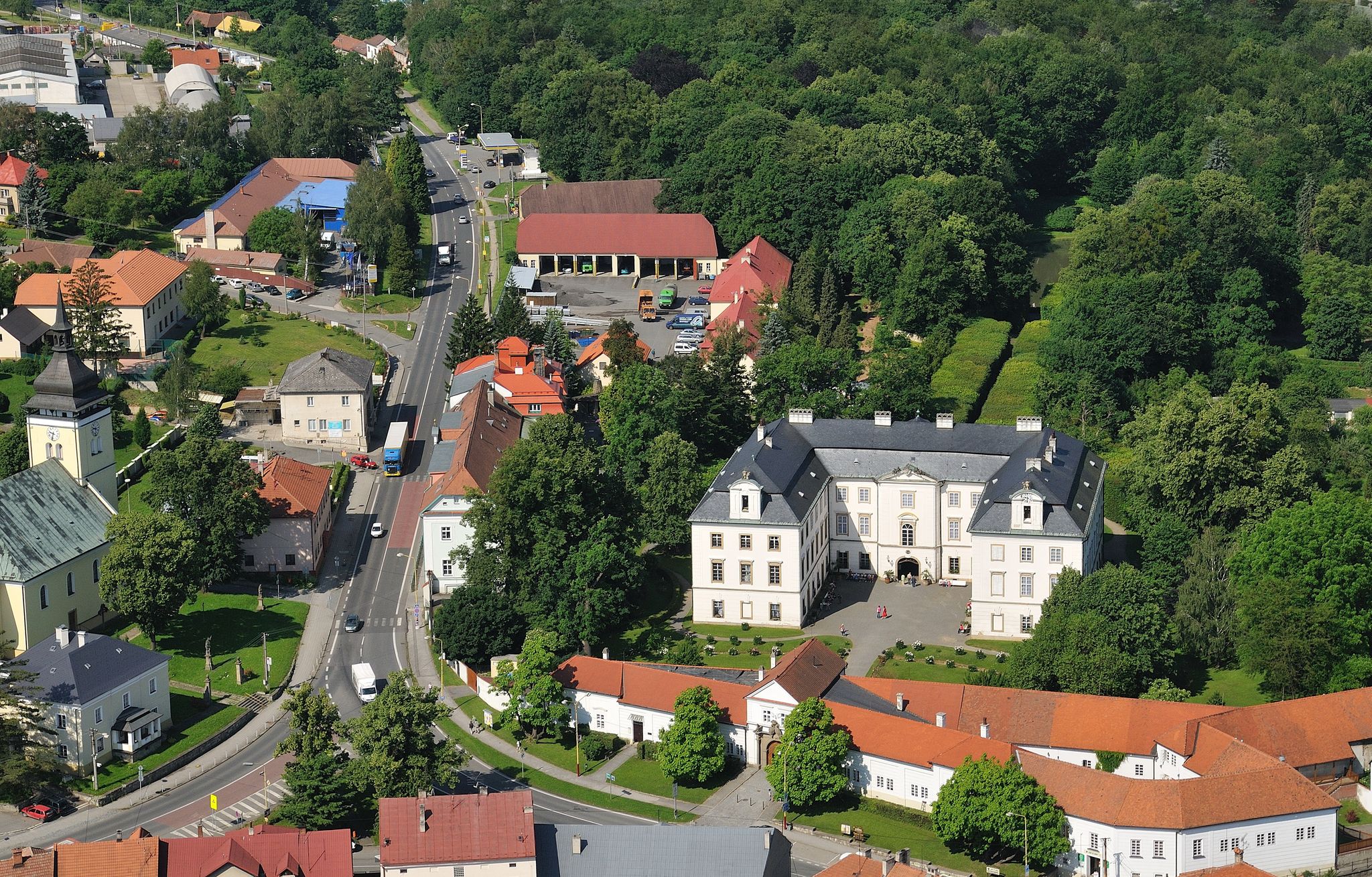 Photo of aerial view of Castle Vizovice, one of the most beautiful castles in the Czech Republic.