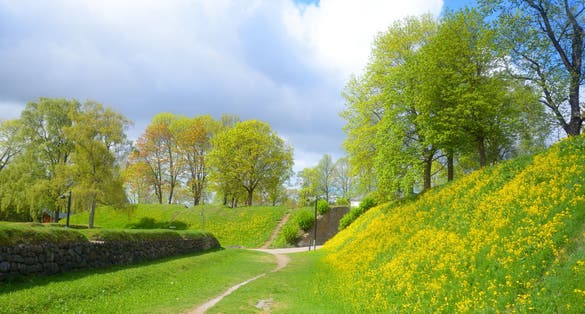 Photo of spring landscape in park in the fortress of Lappeenranta, Finland.