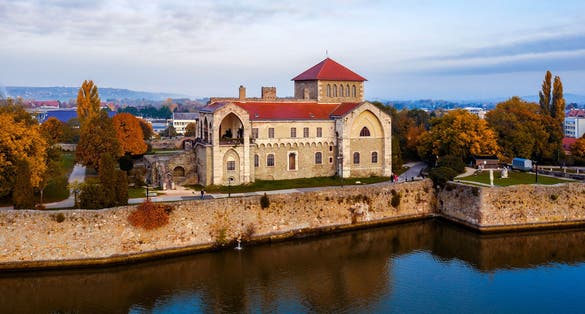 Photo of Castle of Tata city in Hungary. Amazing water fort next to Old lake. Built in 13th century. 