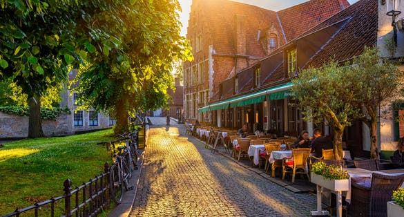 Old street of the historic city center of Bruges (Brugge), West Flanders province, Belgium. Cityscape of Bruges.