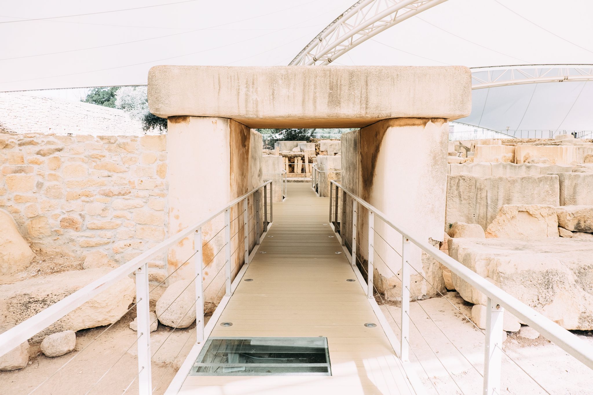Photo of the South Temple through the trilithon doorway in Tarxien Temples, Malta.