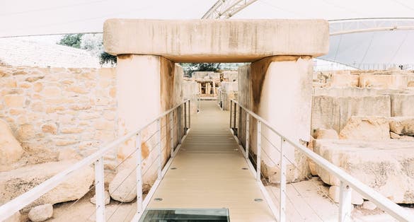 Photo of the South Temple through the trilithon doorway in Tarxien Temples, Malta.
