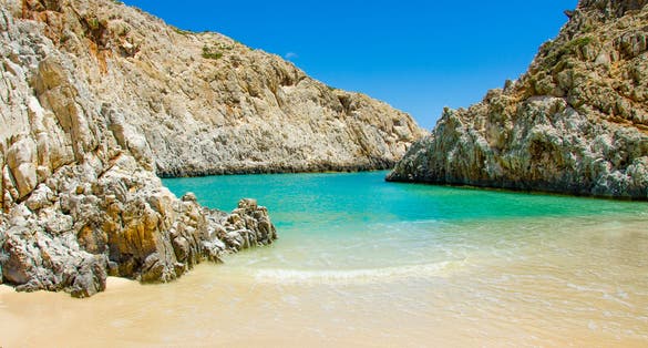 Photo of Seitan Limania beach ,beautiful isolated Bay in the southern of crete, close to chania ,Greece.