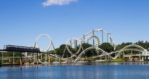 photo of view of Roller coasters in theme park, Heide park in Soltau, Germany.