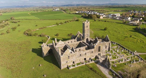 photo of Aerial view of an Irish public free tourist landmark, Quin Abbey, County clare, Ireland.
