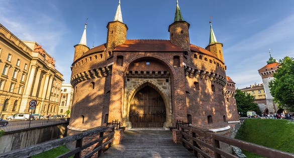 Photo of Krakow's Barbican city gate, Poland.