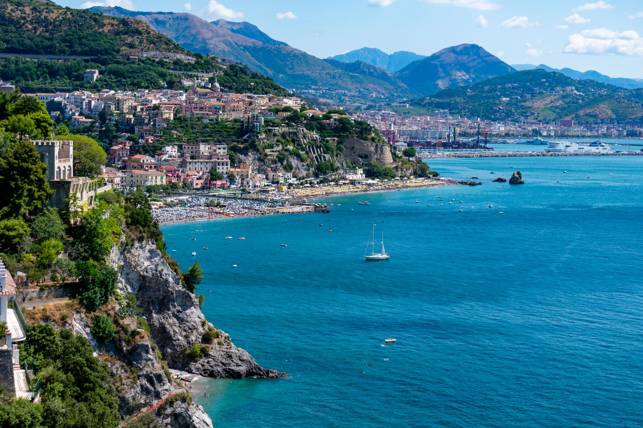 photo of beautiful view of Vietri sul Mare, the first town on the Amalfi Coast, with the Gulf of Salerno, province of Salerno, Campania, southern Italy.