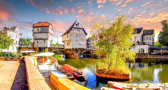 photo of view of Bridge Houses of Bad Kreuznach, Germany.