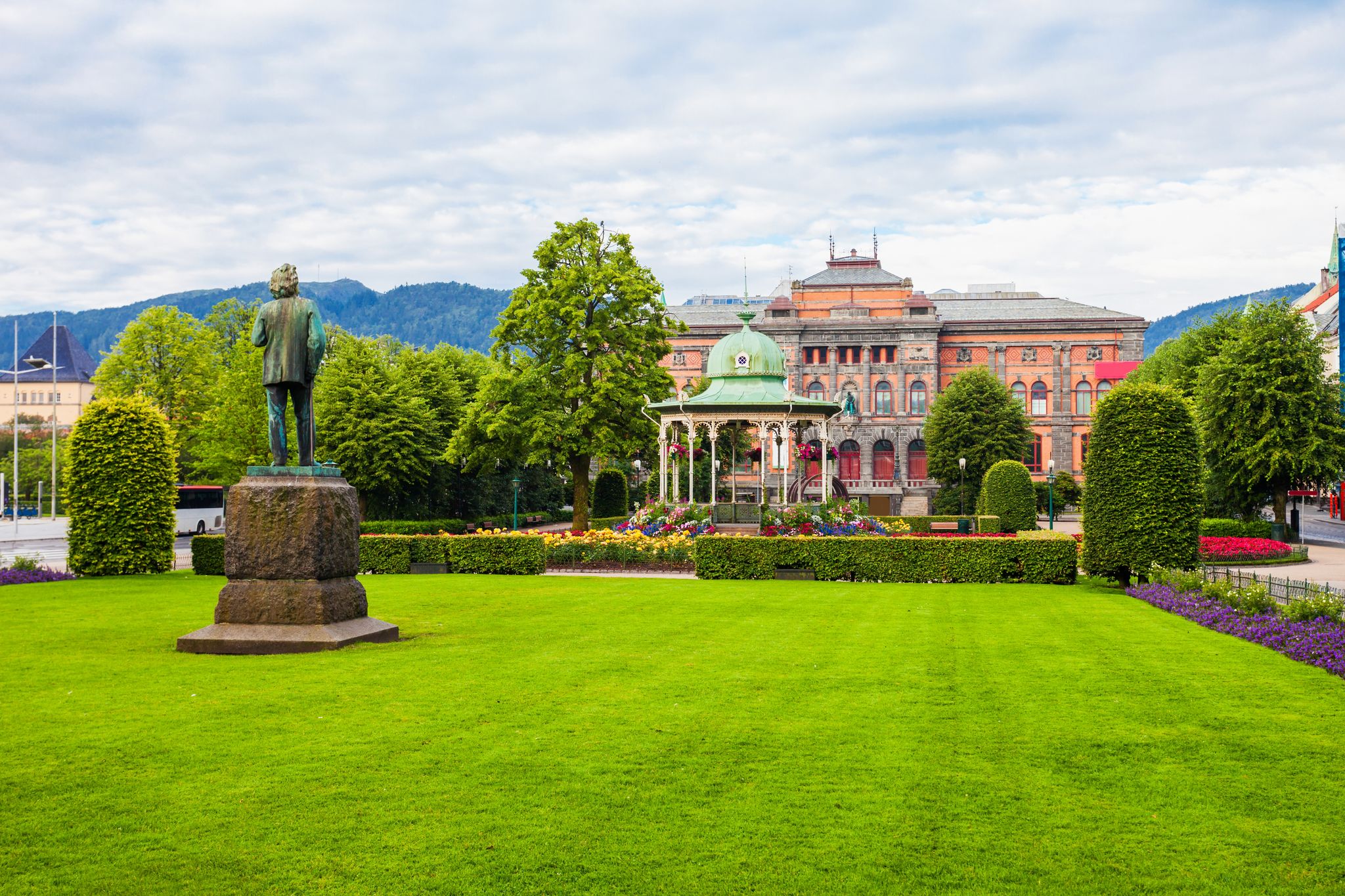 Edvard Grieg monument, Kode Art Museum and Musikkpaviljongen music pavilion in Bergen city, Norway