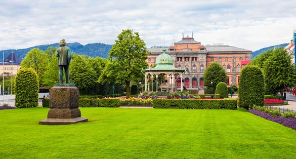 Edvard Grieg monument, Kode Art Museum and Musikkpaviljongen music pavilion in Bergen city, Norway