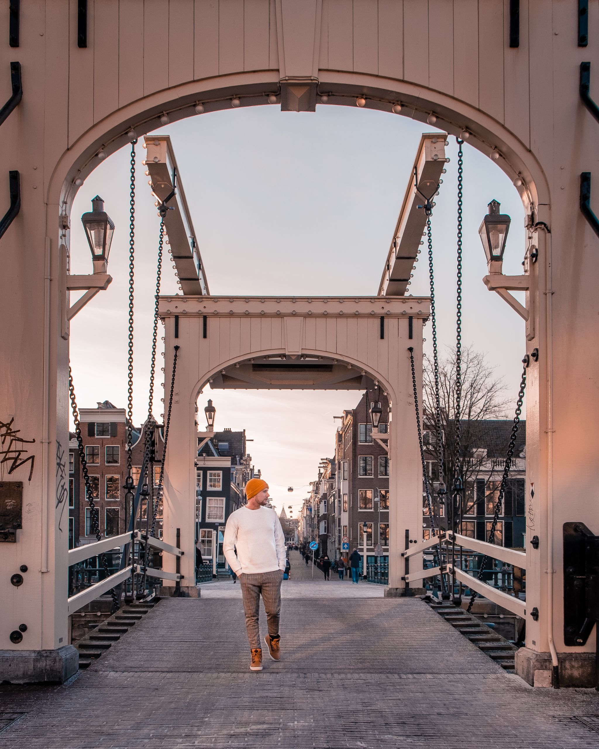 photo of young men at the Magere Brug in Amsterdam, the Netherlands.