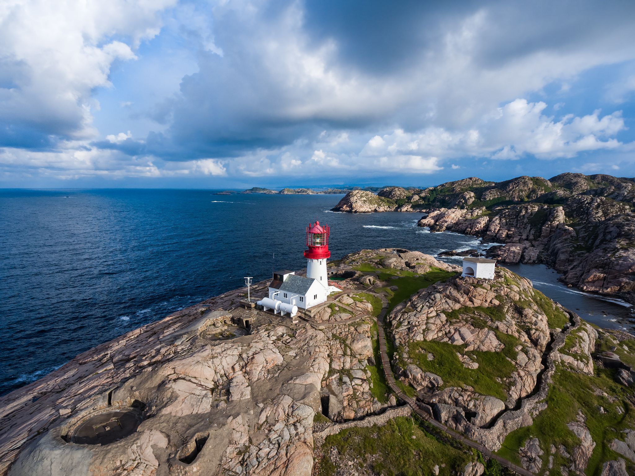 Photo of aerial view of world famous Lindesnes lighthouse at the south of Norway.