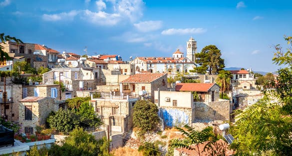 Photo of aerial view of Pano Lefkara village in Larnaca district, Cyprus.