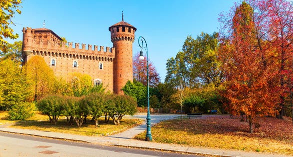 Castle building in Borgo Medievale, Parco del Valentino, Torino, Italy.