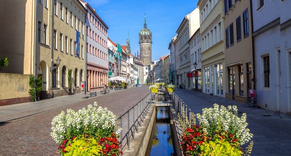 Photo of famous old town with historic buildings in Wittenberg ,Germany.