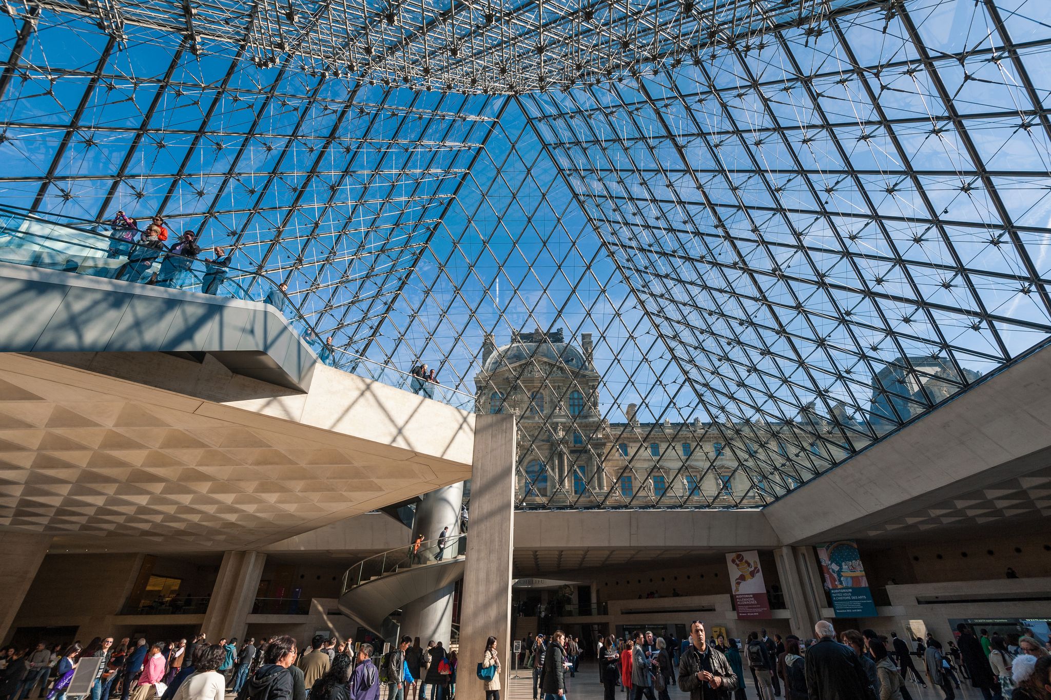 Photo of Interior of the Louvre Pyramid in Paris, France.