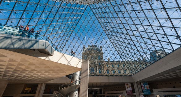 Photo of Interior of the Louvre Pyramid in Paris, France.