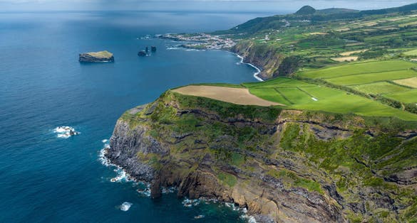 Photo of Aerial view from Miradouro da Ponta do Escalvado at Sao Miguel in Portugal.