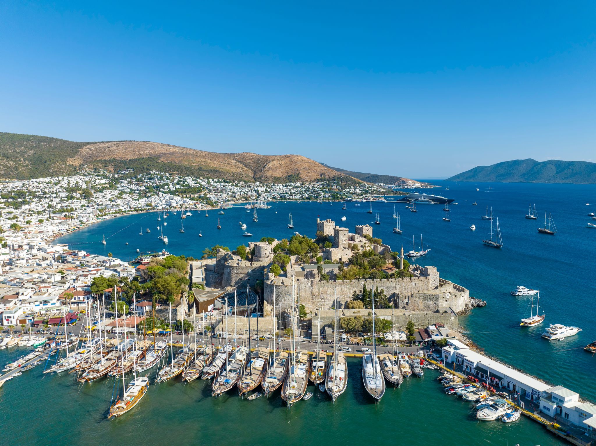 photo of aerial view of Bodrum on Turkish Riviera. View on Saint Peter Castle Bodrum and marina.