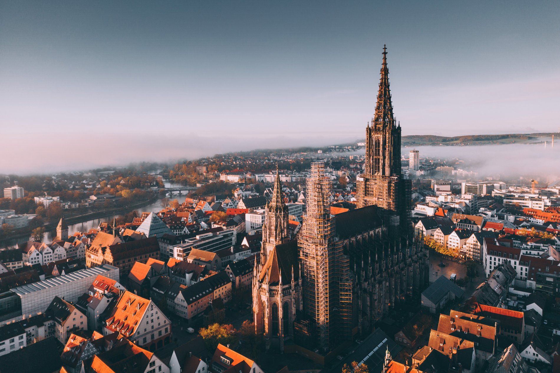 photo of aerial  viewof Ulm Minster, Ulm, Germany.