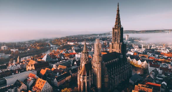 photo of aerial  viewof Ulm Minster, Ulm, Germany.