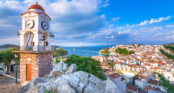 Photo of the old town of Chora in island Skiathos, Greece.
