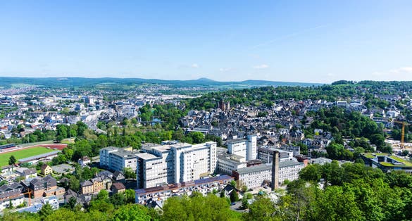 City view of Wetzlar with skyscrapers at blue sky in Hessen Germany