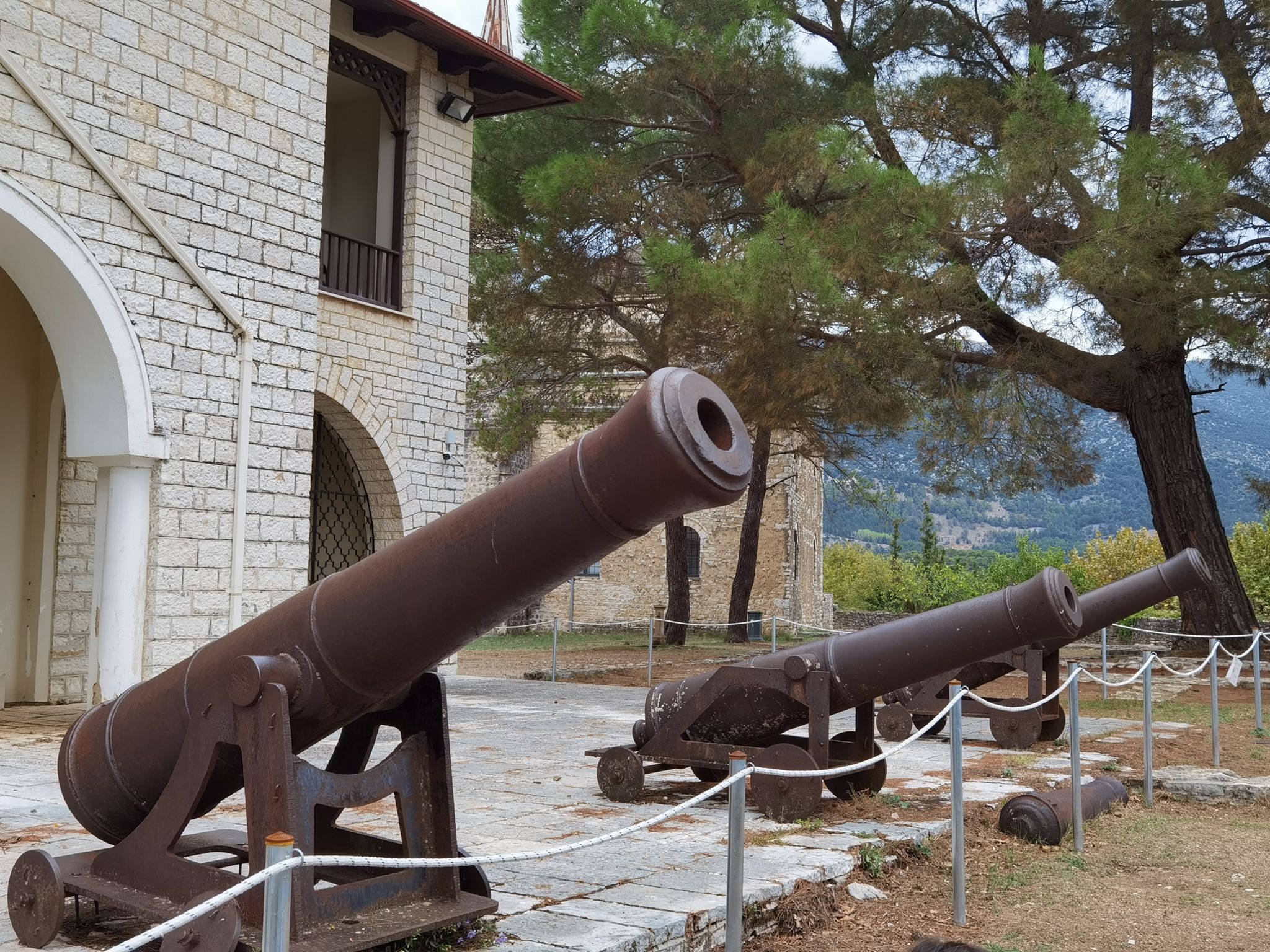 photo of cannons behind the Byzantine, museum Ioannina city Greece.