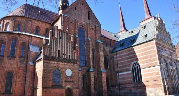 Photo of Roskilde Cathedral, church of the Danish royal family in Denmark.