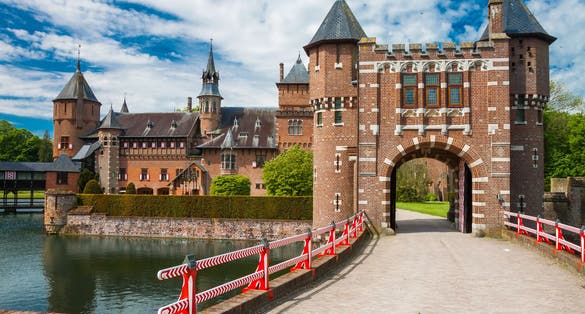 Photo of Castle de Haar with the bridge in the foreground, located in Utrecht ,Netherlands.