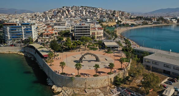 Photo of Aerial photo of famous picturesque area of Alexandras square with great architecture in Marina Zeas or Passalimani in the heart of Piraeus, Attica, Greece.