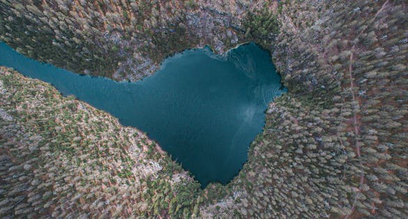 Photo of aerial view of the Lake Pakasaivo, Muonio, Lapland, Finland.