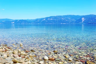 landscape of beach at Aigio Achaia Peloponnese Greece
