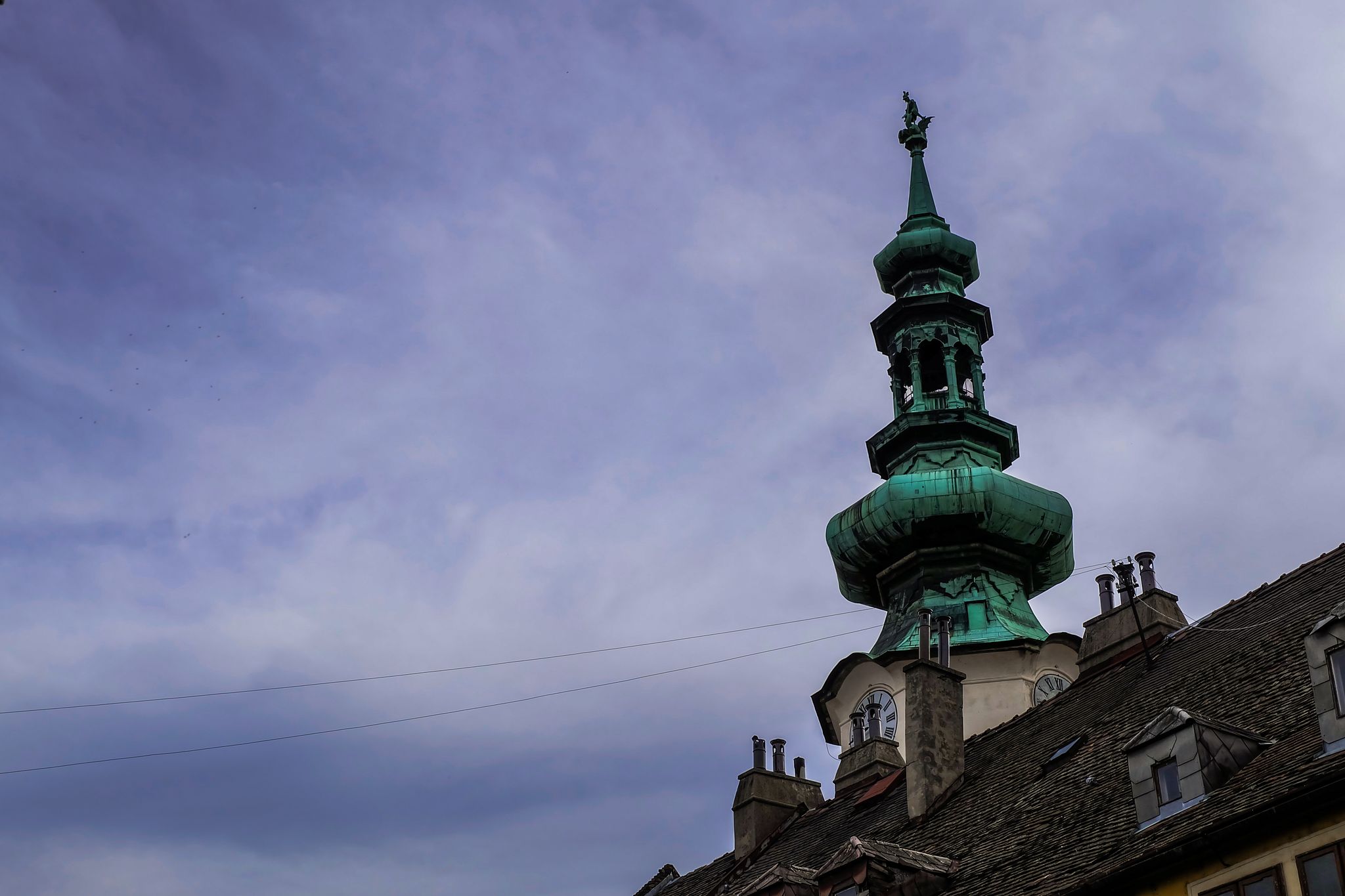Rooftop of Michael's gate clock tower in Bratislava.