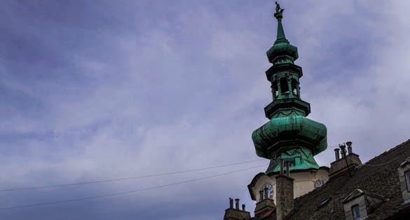 Rooftop of Michael's gate clock tower in Bratislava.