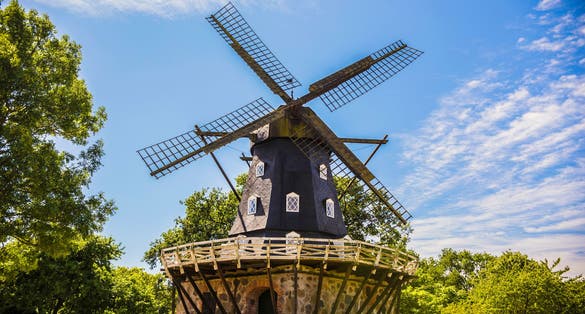  Traditional old wind mill in the park of Malmo town, Sweden.
