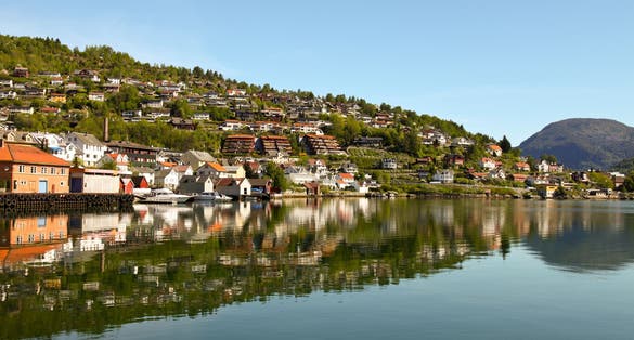 photo of view of Sogndal in Hardanger fjord, Norway.