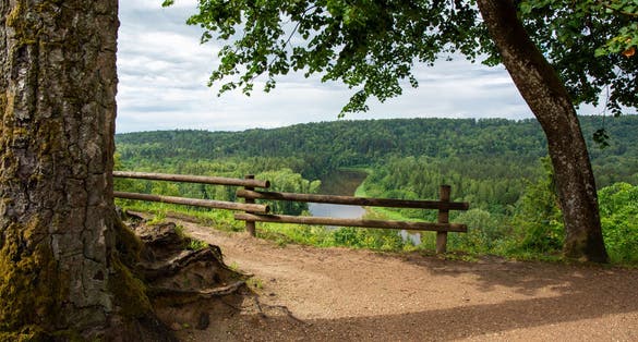 Scenery from Keizarskats view point in Sigulda shortly after rain in summer in June in Latvia