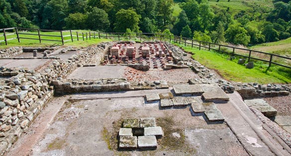 Photo of ruins at Vindolanda Roman fort in England.