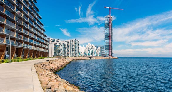 High rise apartment flats development in the docklands of Aarhus Denmark