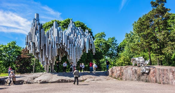 Photo of Sibelius Monument (artist Eila Hiltunen, 1967) dedicated to Finnish composer Jean Sibelius in Helsinki Sibelius Park, it consists more than 600 hollow steel pipes, Helsinki, Finland.